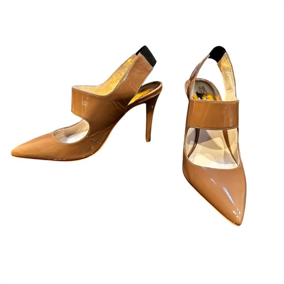 Michael Kors Shoes - Michael Kors Womens Tan Patent Leather Slingback Heels Shoes Size 7.5M